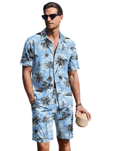 Ensemble pyjama de plage 2 pièces pour homme OEM, chemise à manches courtes boutonnée et short de nuit - Product Image 3