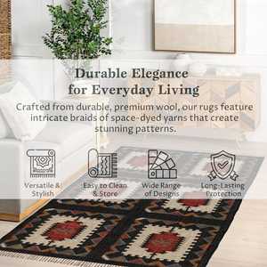 Tapis indien traditionnel, tissé à la main, en jute et laine, kilim pour salon, chambre et bureau - Product Image 2
