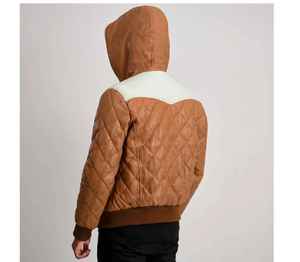 แจ็กเก็ตขนปุยหนังสำหรับผู้หญิงเสื้อขนเป็ดแบบเปิดปกแบบกำหนดเองกันน้ำแนวสตรีท - Product Image 4