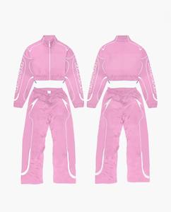 Survêtement d'hiver sur mesure pour femme, respirant, léger, en coton uni avec dentelle, coupe-vent, sweat à capuche zippé et pantalon oversize, style streetwear - Product Image 2