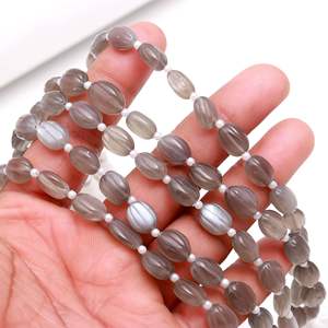 Cuentas Ovaladas Talladas a Mano de Piedra Lunar Gris Natural, Cuentas de Piedras Preciosas Talladas a Mano de 8 Pulgadas para Fabricación de Joyas, Tallados de Piedras Preciosas - Product Image 1