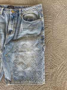 Pantalones Cortos de Mezclilla Personalizados con Estampado de Cartas de Póker, Estilo Vintage, Holgados, para Hombre, Ropa Urbana, OEM ODM - Product Image 2