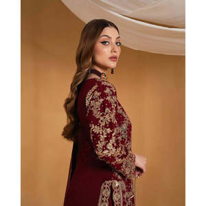 Broderie fantaisie et travail à la main en pierre Dupatta Ensemble haut et bas de taille 2XL - Product Image 4