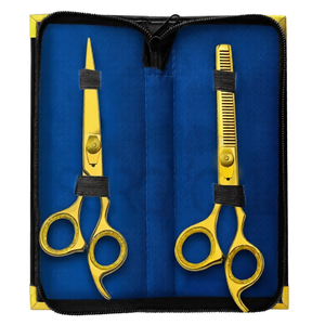 Ensemble professionnel de 2 ciseaux de coiffure pour barbier, 6,5 pouces, droits, tranchants, en acier inoxydable doré, kit de coiffure pour salon - Product Image 2