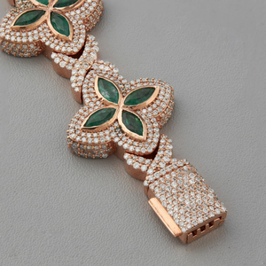 Rose Gold Plated Flower <b>Crystal</b> <b>Bracelet</b> Women's Classic Chain Link Jewelry Pavé Setting Wedding Style - Product Image 4