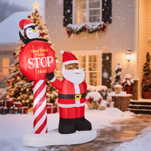 Decorazione natalizia gonfiabile illuminata da 2,5 m, divertente cartello stradale con Babbo Natale nero, decorazioni da esterno per giardino, costruite per durare - Product Image 1