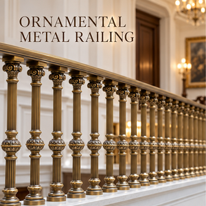 Rampe d'escalier en métal bronze décoratif avec balustres cannelés pour villas, hôtels et grands intérieurs élégants - Product Image 1