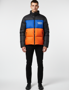 Chaqueta Acolchada Aislante de Tres Tonos Premium - Negra, Azul y Naranja con Logotipo SQS - Product Image 1