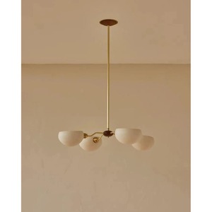 Most Selling Modern Brass Ceiling Pendant <b>Light</b> With Four <b>White</b> Glass <b>Shades</b> Circular Design Lighting Fixture - Product Image 3