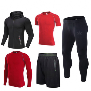 Conjunto de Camiseta Deportiva de Compresión de Secado Rápido para Hombre, Sudadera de Manga Larga, Camiseta de Manga Corta, Pantalones Cortos, Leggings, Ropa Deportiva de Alto Rendimiento - Product Image 1