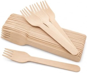 Fourchette en bois de bouleau biodégradable moderne de 155 mm – Couverts écologiques jetables pour desserts, salades, fêtes et événements - Product Image 1