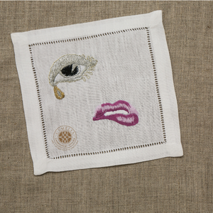Stylish cocktail napkin with fine embroidery; durable, reusable, great for elegant parties & rustic décor. - Product Image 1
