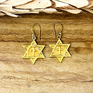 Market Favorite Star Of David <b>Cross</b> Drop <b>Earrings</b> Boho Brass <b>Earrings</b> Women 18k Gold Plated Geometric Dangles Wholesale OEM ODM - Product Image 1