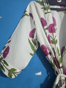 Robe Kimono Florale Romantique en Coton pour Demoiselle d'Honneur, Spa, Col en V, Longueur Complète, Douce, Absorbante, Séchage Rapide, Coupe Décontractée, Printemps - Product Image 3