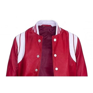 Veste universitaire en PU rouge pour homme, style preppy, col rabattu, manches régulières, couleur unie, fermeture à boutons, vêtement d'automne - Product Image 3