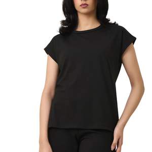 Women <b>Black</b> Crew Neck Cap Sleeve T Shirt Relaxed Fit Cotton Casual <b>Summer</b> Basic <b>Top</b> Soft Comfortable Daily Wear Women - Product Image 1