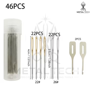 Aiguilles à tisser les cheveux à grand chas, en gros, professionnelles, en acier inoxydable doré, ensemble d'aiguilles à coudre droites, outils de fabrication de perruques - Product Image 5