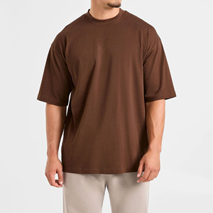 T-shirts amples marron unis pour hommes 100 % coton, style streetwear décontracté, coupe ample, basiques pour l'été, vente en gros, marque - Product Image 1