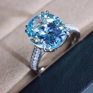 แหวนอะความารีนทรงฮาโล แฮนด์เมด ซานตา มาเรีย ทองคำขาว 18K เครื่องประดับหรูหรา สำหรับงานหมั้น งานแต่งงาน ของขวัญสำหรับผู้หญิง - Product Image 2