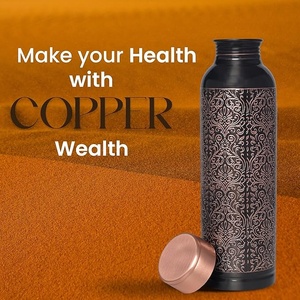 Vintage Metal Water <b>Bottle</b> With Oriental Pattern 27cm Portable Travel <b>Flask</b> Black And Copper Design - Product Image 3