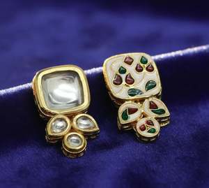 Conectores Separadores Geométricos Dorados al por Mayor, 2 Piezas de 40x22mm, Cristal, Chapado en Oro de 18K, Kundan Meenakari, para Fabricación de Collares y Pendientes - Product Image 1