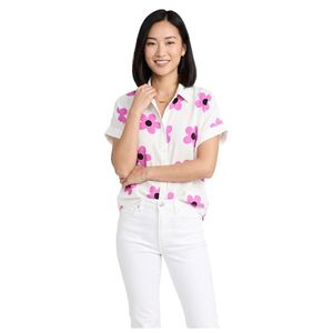 Chemise en rayonne pour femme à manches courtes, col ouvert, imprimé floral, coupe décontractée, boutonnée et longueur standard - Product Image 1