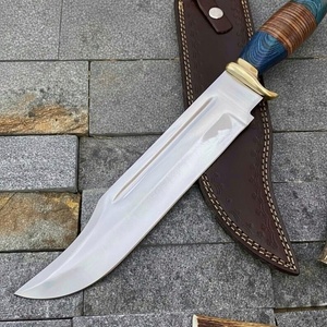Couteau de chasse Bowie en acier Damas fait main, pointe clip, anneau empilé, manche en bois Micarta, étui inclus, vente en gros et dropshipping en vrac - Product Image 4