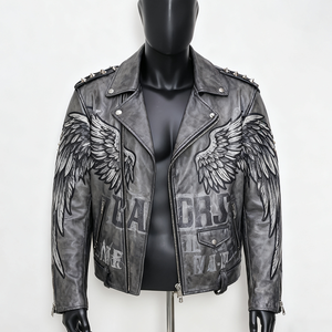 Custom Vintage Full Printing Men's Zipper PU <b>Leather</b> <b>Jacket</b> Embroidered Casual Style <b>Winter</b> Street Motorcycle <b>Jacket</b> - Product Image 1
