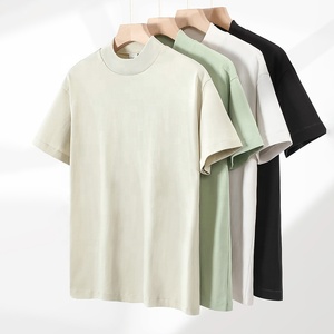 Turtleneck Mock Neck Knitted 100% Cotton Eco-Friendly Anti-Wrinkle Quick Dry Breathable Short Sleeve T-Shirts <b>for</b> <b>Men</b> Women - Product Image 4