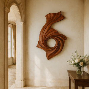 Sculpture murale en bois Art Déco artisanale avec motifs abstraits et géométriques pour la décoration du salon - Cadeau d'anniversaire - Product Image 4