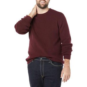 LEAFITS Pull en maille torsadée anti-boulochage en viscose/coton pour homme, col rond, manches longues, couleur unie, chaud, avec logo frontal - Product Image 3