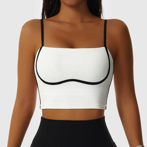 Brown Sports Bra With White Trim High <b>Support</b> Seamless <b>Crop</b> <b>Top</b> For Gym Yoga Running Fitness - Product Image 5