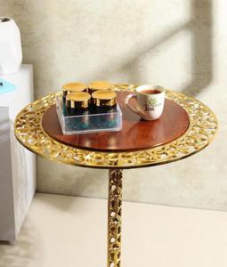 Traditional Rosewood Top Brass <b>Console</b> <b>Table</b> with Pedestal Base Handmade Antique Living Room Furniture 56cm Diameter - Product Image 3