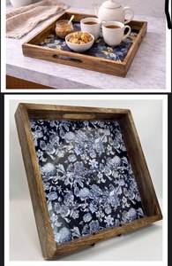 Juego de bandejas de madera MDF con asa, diseño de huevas de pescado, redondas - Product Image 5