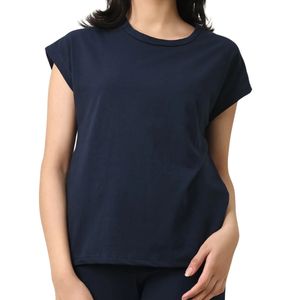 Camiseta de Manga Corta con Cuello Redondo Azul Marino para Mujer, Corte Holgado, Algodón, Informal, Verano, Básica, Personalizada, Venta al Por Mayor, Fabricante OEM - Product Image 5