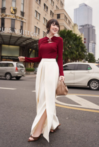 Women's Cream Polyester Spandex Wide Leg <b>Split</b> Pants Casual Office High Waist Designer <b>Trousers</b> Fashion Pants ELOWEN - Product Image 2