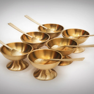 Bol à glace élégant et écologique en laiton, bols à dessert en laiton de haute qualité avec cuillères, ensemble de 2 faits à la main, idéal pour offrir - Product Image 4