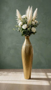 Antique Brass Metal Pitcher <b>Vase</b> with Curved Handle – Rustic-Luxe Sculptural Floral Vessel for Luxury Home Decor & Staging - Product Image 5
