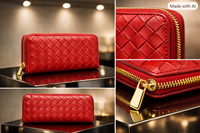 Dompet pendek wanita WRIZA dari kulit PU dengan tekstur anyaman, penutup ritsleting aman, desain mewah buatan tangan premium, edisi spesial.