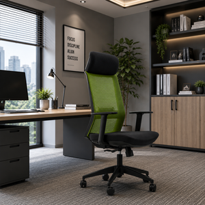 Chaise de bureau ergonomique à dossier haut, pivotante, avec assise en maille, structure en plastique, tissu, élévation électrique, design moderne pour la maison, le bureau et la chambre - Product Image 1