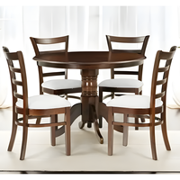 Ensemble de table à manger classique en bois massif 5 pièces, style farmhouse, base sur piétement, finition noyer foncé, chaises rembourrées à dossier échelle, style rustique