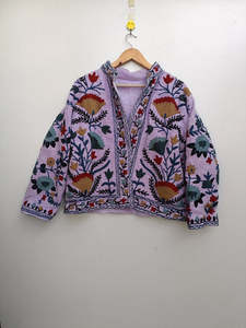 Women's Indian Floral Kantha <b>Quilted</b> Jacket With Handmade Suzani Embroidery Stand Collar Full Sleeves Ethnic Fashion Wear - Product Image 1