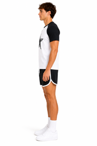 Men's Premium Black and <b>White</b> Raglan Sleeve T Shirt with Star Print Soft Breathable Fabric Regular Fit Casual <b>Tee</b> Lightweight - Product Image 2