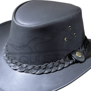 Sombrero de Vaquero de Cuero Negro con Correa Ajustable Trenzada, Estilo Australiano Occidental, Marca Privada, Sombreros de Vaquero al por Mayor - Product Image 3