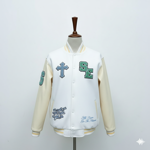 Yellow Varsity <b>Jacket</b> for <b>Men</b> Preppy Style Embroidered <b>Letter</b> SE Cross Design Turn-down Collar Regular Fit Autumn Wear - Product Image 3