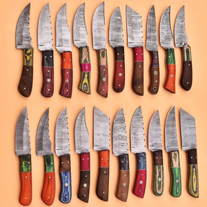 Cuchillo de Camping Artesanal de Acero Damasco de Grado Industrial con Punta Caída, Mango de Madera OEM, Funda de Cuero y 3 Años de Garantía - Product Image 5