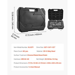Set di chiavi a bussola da 86 pezzi con attacco da 3/8, 1/4, 1/2 pollici, metrico e SAE, kit di attrezzi industriali per meccanici con cricchetto - Product Image 5