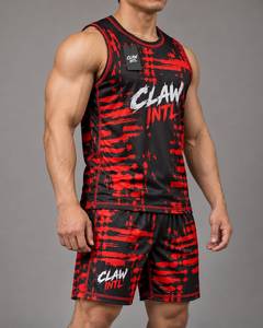 ชุดเสื้อบาสเก็ตบอลชาย Claw Intl สีขาวพิมพ์ลายเปลวไฟสีแดง 25 ลายพิมพ์ซิลค์สกรีน ผ้าฝ้ายระบายอากาศได้ดี ไร้รอยต่อ - Product Image 4