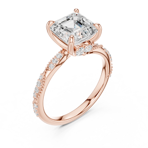 Anillo de Diamante Cultivado en Laboratorio con Corte Asscher Brillante y Engaste de Garras, Elaborado en Oro Rosa de 14k con Bonitas Bandas Laterales de Diamantes Pavé para Chicas - Product Image 4