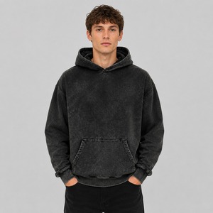 Sudadera con capucha para hombre, estilo acid wash, color sólido, forro polar, hombros caídos, estilo oversized, ropa de calle de invierno, alta calidad - Product Image 1